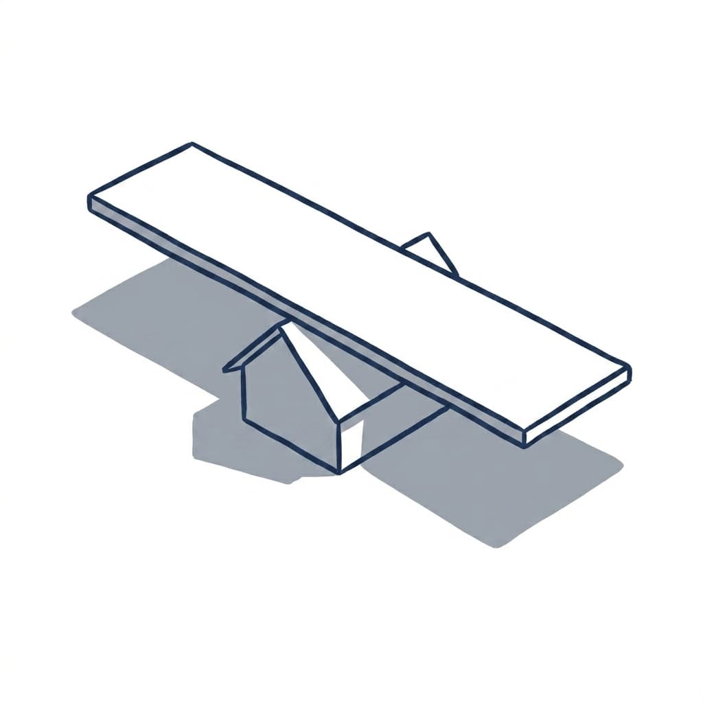Line illustration of a tiny house with a comically oversized solar panel overhanging both ends of its roof