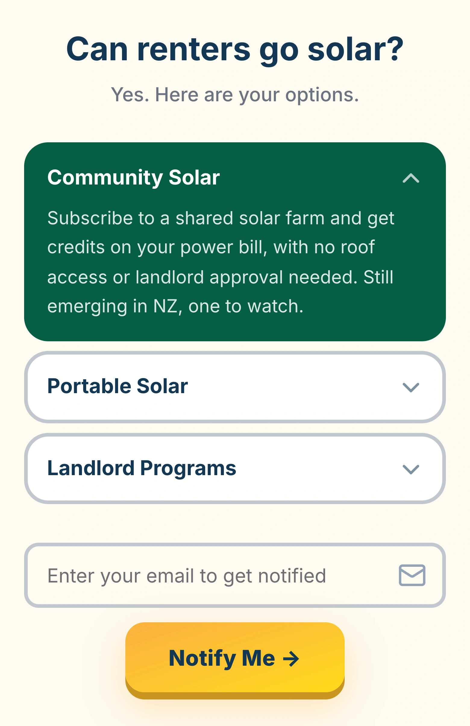 Can renters go solar? (shown after “No, I rent”)